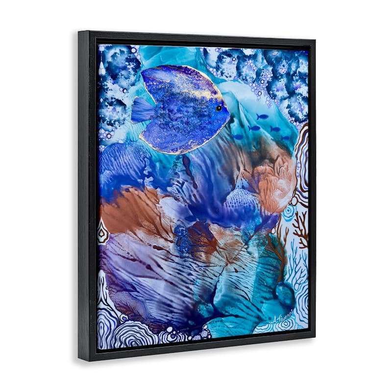 Stupell Underwater Fish Sea Life Framed Floater Canvas Wall Art Design By Amy Tieman