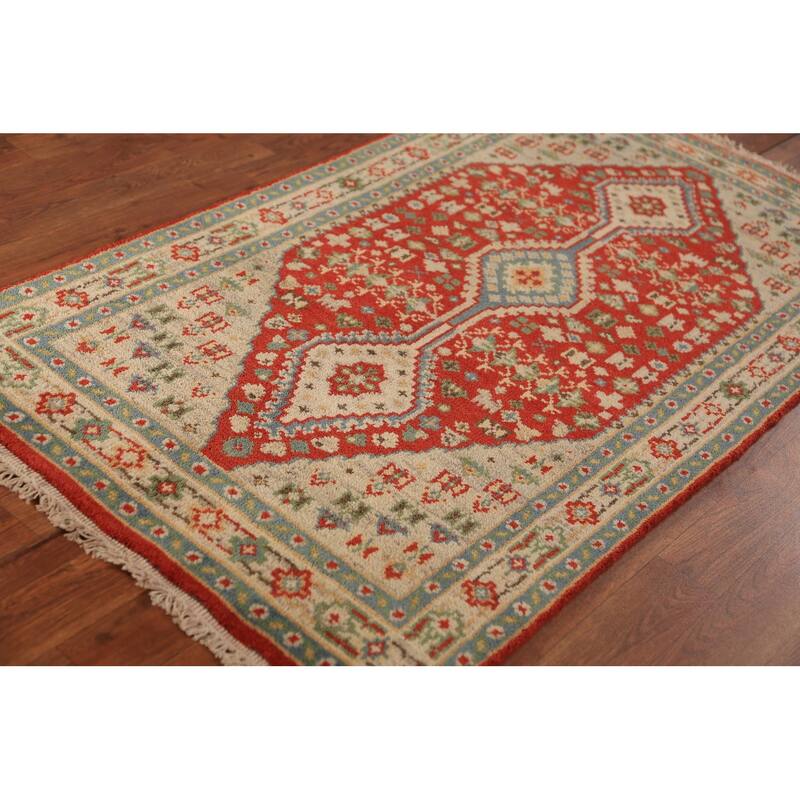 Geometric Kazak Indian Foyer Rug Hand-Knotted Wool Carpet - 2'9"x 5'1"