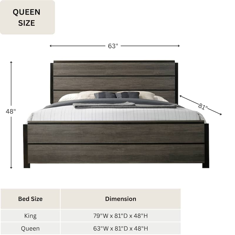 Roundhill Furniture Ioana Antique Grey Finish 3-Piece Wood Bed Room Set, Panel Bed and Two Nightstands