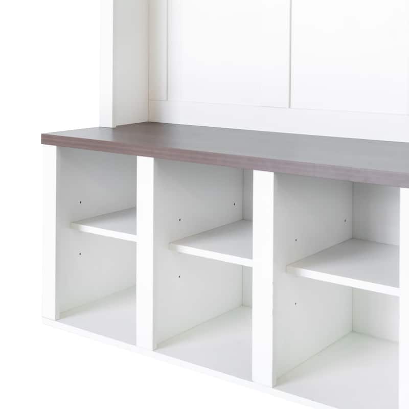 4-in-1 Entryway Hall Tree Cabinet with Shoe Storage, Wooden Coat Rack Storage Bench with Adjustable Shelves