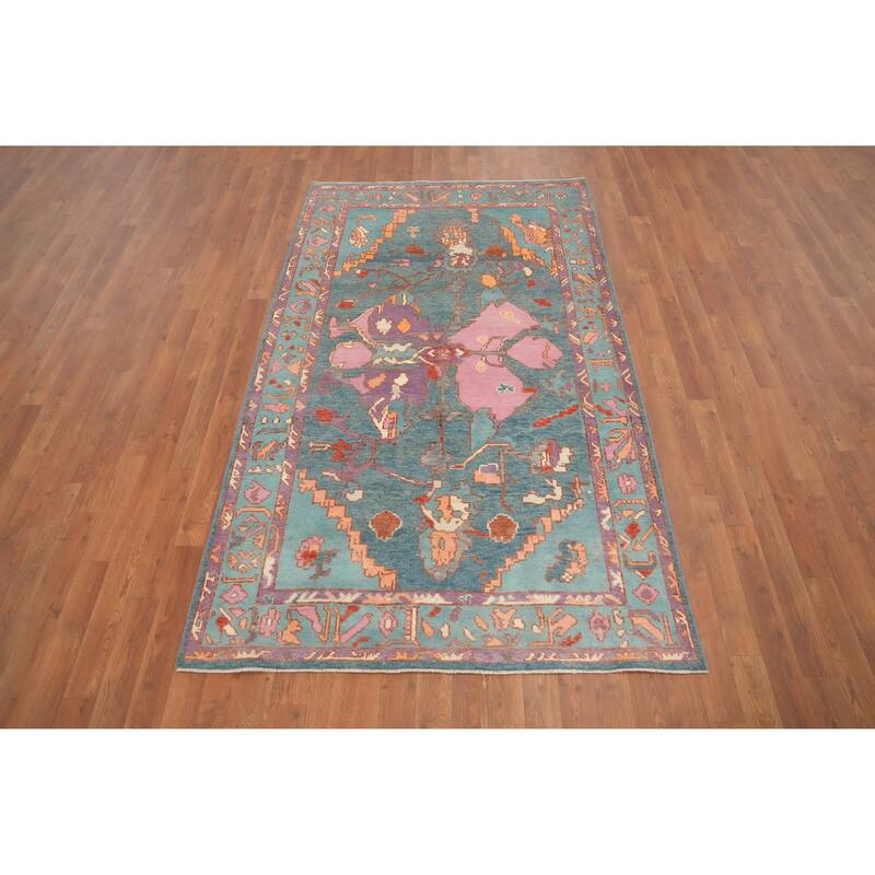 Hand Knotted Oriental 100% Wool Carpet Transitional Geometric Navy Blue & Blues Oushak Area Rug - 6' 10'' X 4' 1''