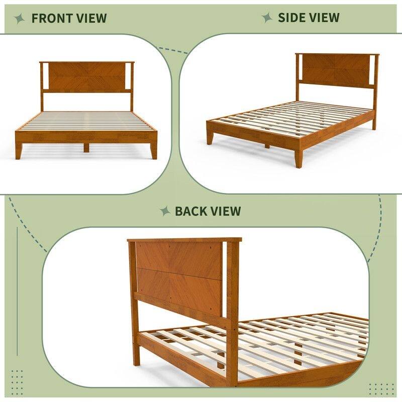 Twin Size Deluxe Bed Frame with Headboard with Solid Wood, No Box Spring Needed, Easy Assembly, White