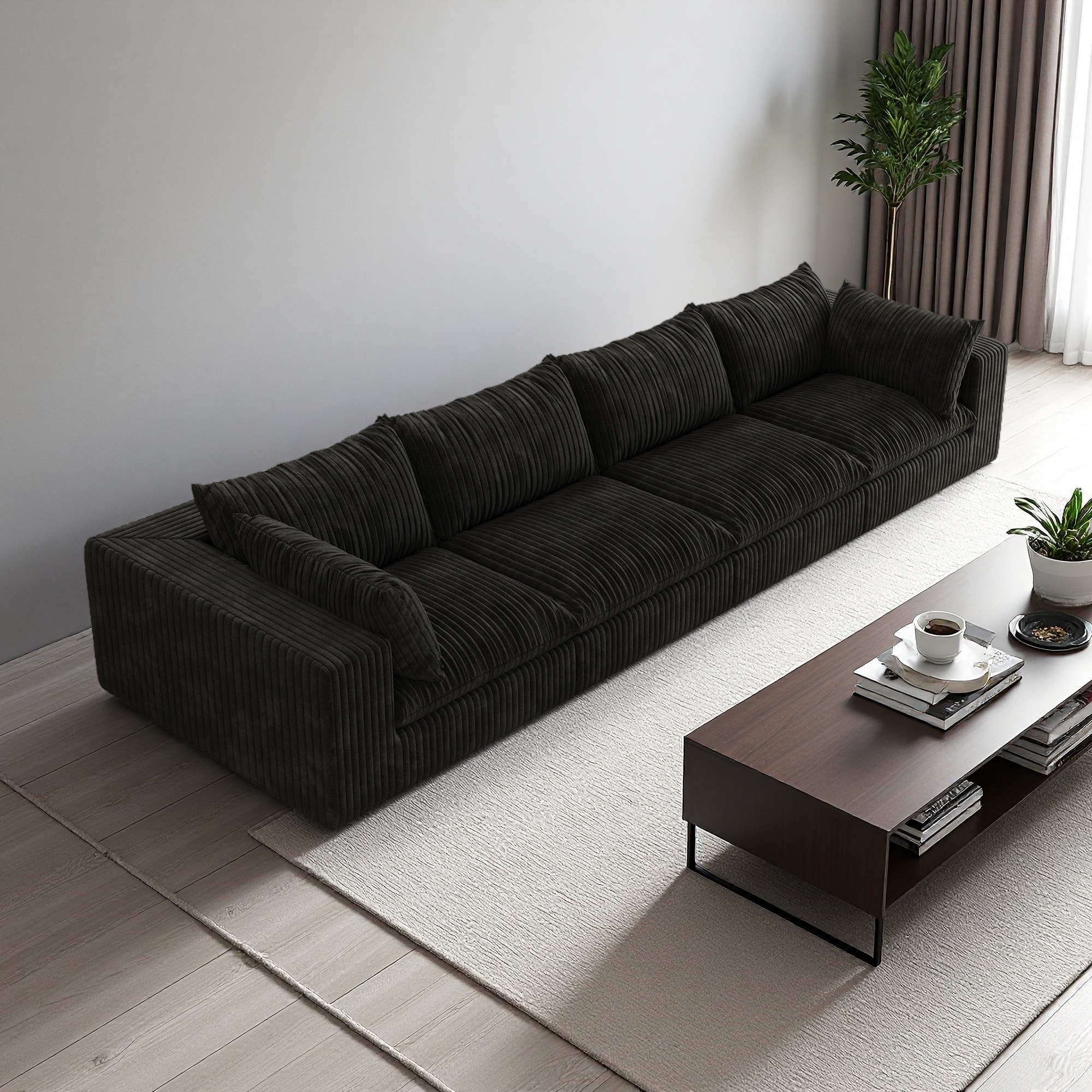 157.6" Corduroy Modular 4-Seat Sectional Sofa with Feather Cushions, No Assembly