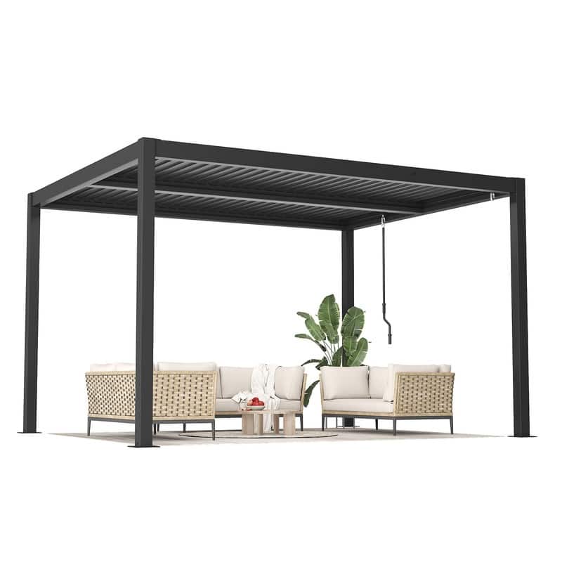 Outdoor Louvered Pergola with Optional Winter Cover – Adjustable Hardtop Gazebo, Steel Frame