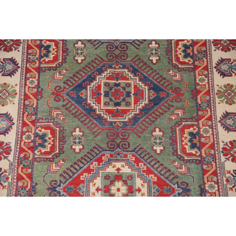 Green Kazak Area Rug Hand-Knotted Wool Carpet - 6'5" x 9'8"
