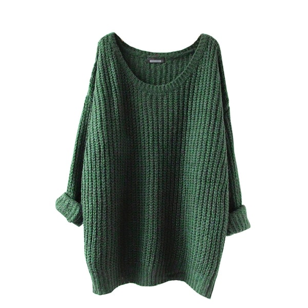 QZUnique Women Oversized Crewneck Pullover Long Sleevess Loose Sweater