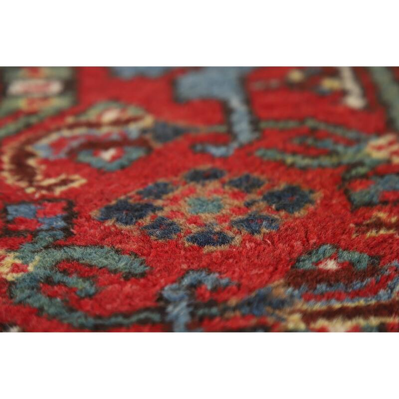 Hand Knotted Oriental 100% Wool Carpet Traditional Geometric Navy Blue & Blues Heriz Runner Rug - 15' 7'' X 3' 5''