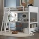 preview thumbnail 8 of 33, Full Size Loft Bed with L-shaped Multi-storage Desk, LED light & USB Charging Station, Wooden Loft Bed Storage Bench w/2 Drawers