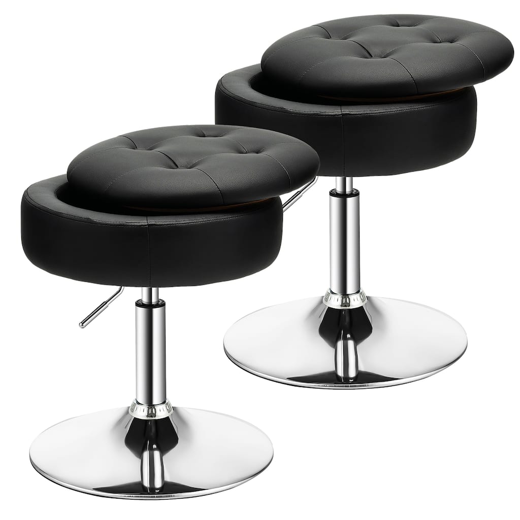 Set of 2 Adjustable Vanity Stool Swivel Storage Makeup Chair with Tray