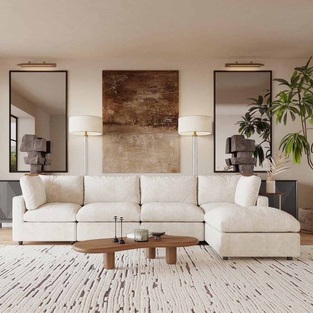 Cloud Sectional Couches for Living Room,100.5" Convertible L Shaped Couch with Ottoman, 4 Seater Modular Sectional Sofa