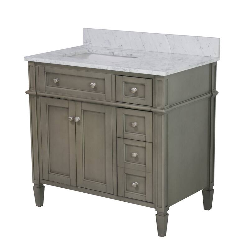 KitchenBathCollection Hailey 36" Bathroom Vanity with Carrara Marble Top