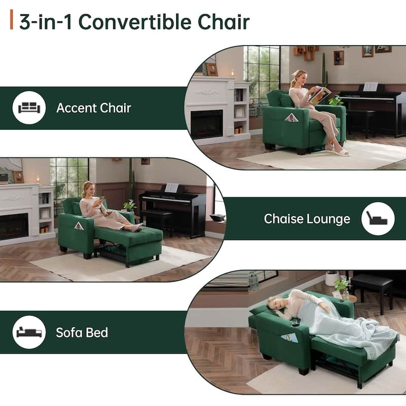 Futon Chair Bed Convertible Chair 3-in-1 Pull Out Sleeper Chair Beds for Living Room