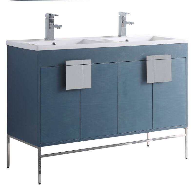 Modern Bathroom Vanity Set, Vitreous China Double Sink Top 48"