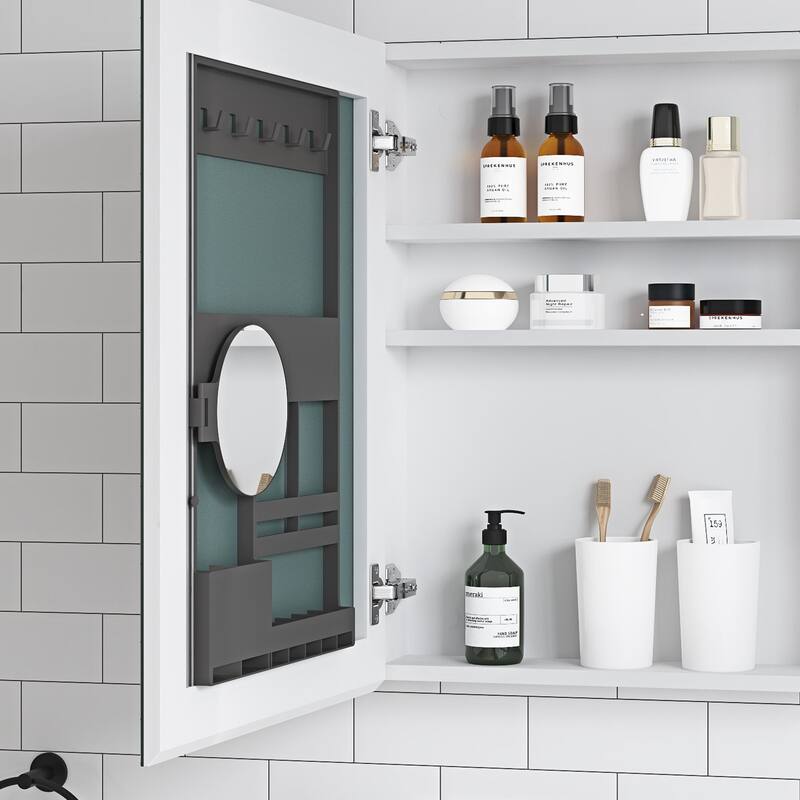 Wall Mounted Bathroom Medicine Cabinet with HD Mirror, Recessed or Surface Mount, Storage for Cosmetics & Personal Care