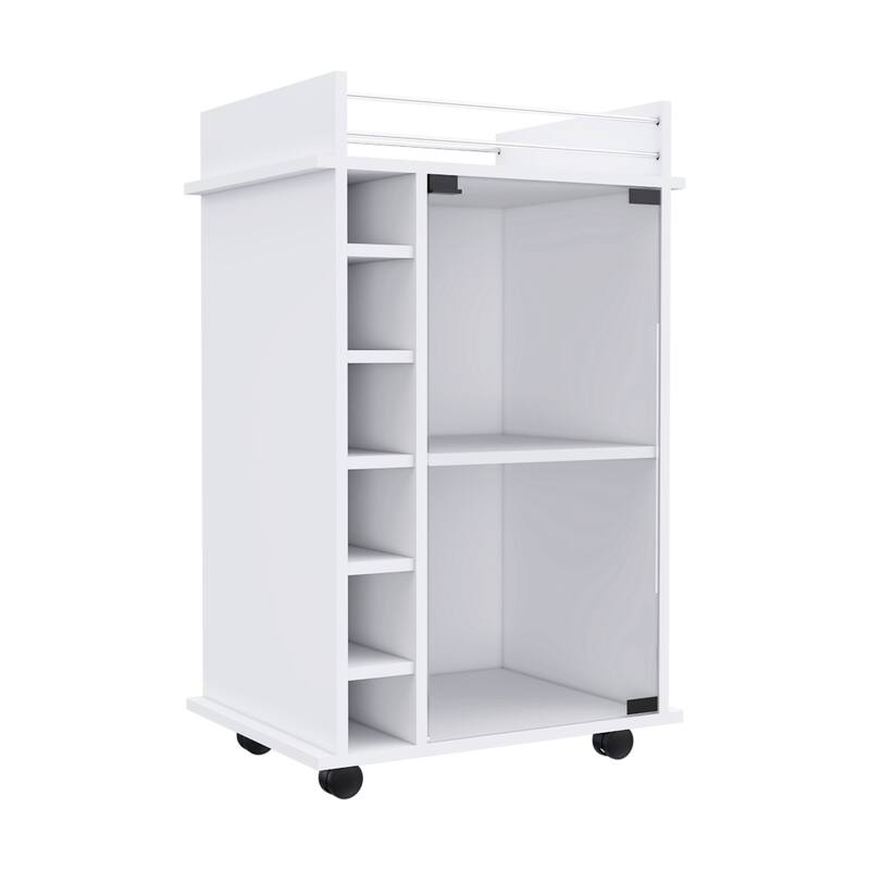 TUHOME Dukat Bar Cart,Two Shelves, Six Built-in Wine Rack and Four Casters - N/A - White