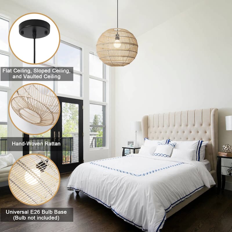 Hand-woven Rattan Pendant Light for - W17.9' X H 16.14' - N/A