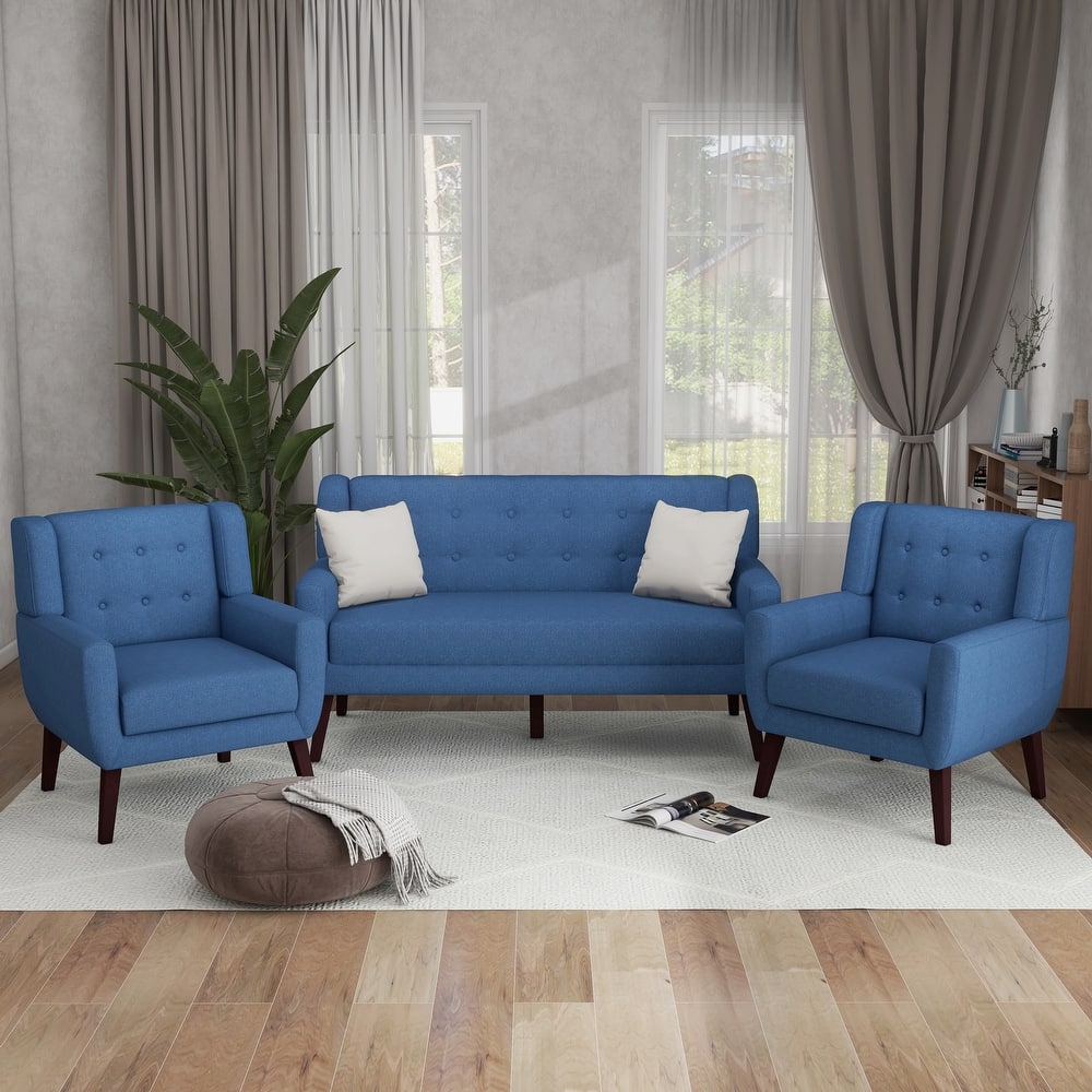 3-Piece Mid-Century Modern Living Room Set with Loveseat and 2 Chairs