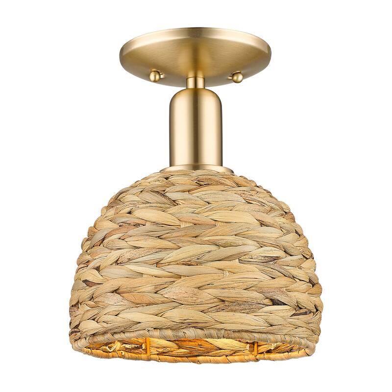 Innovations Lighting 716-1C-11-8 Woven Rattan Semi-Flush Woven Rattan - Champagne Bronze / Natural