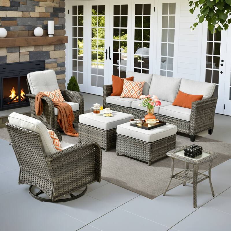 XIZZI 6-Piece Patio Furniture Conversation Set with Swivel Chairs - Grey
