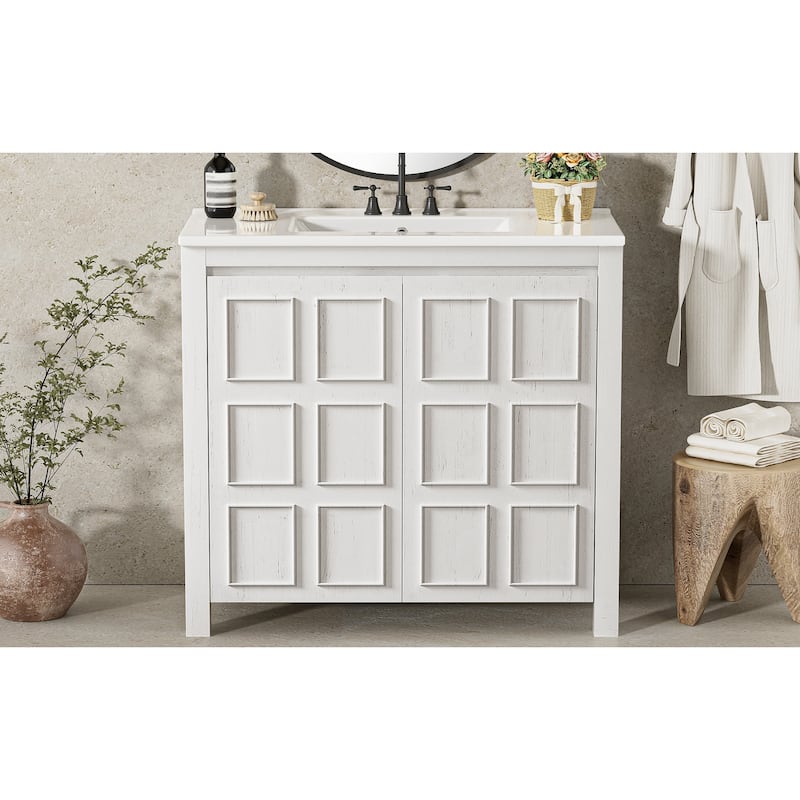 GDFStudio - Elysia Wood & Ceramic Bathroom Vanity with Sink & Storage Cabinet Organizer