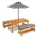 preview thumbnail 1 of 5, Wooden Table & Benches with Cushions & Umbrella, Navy