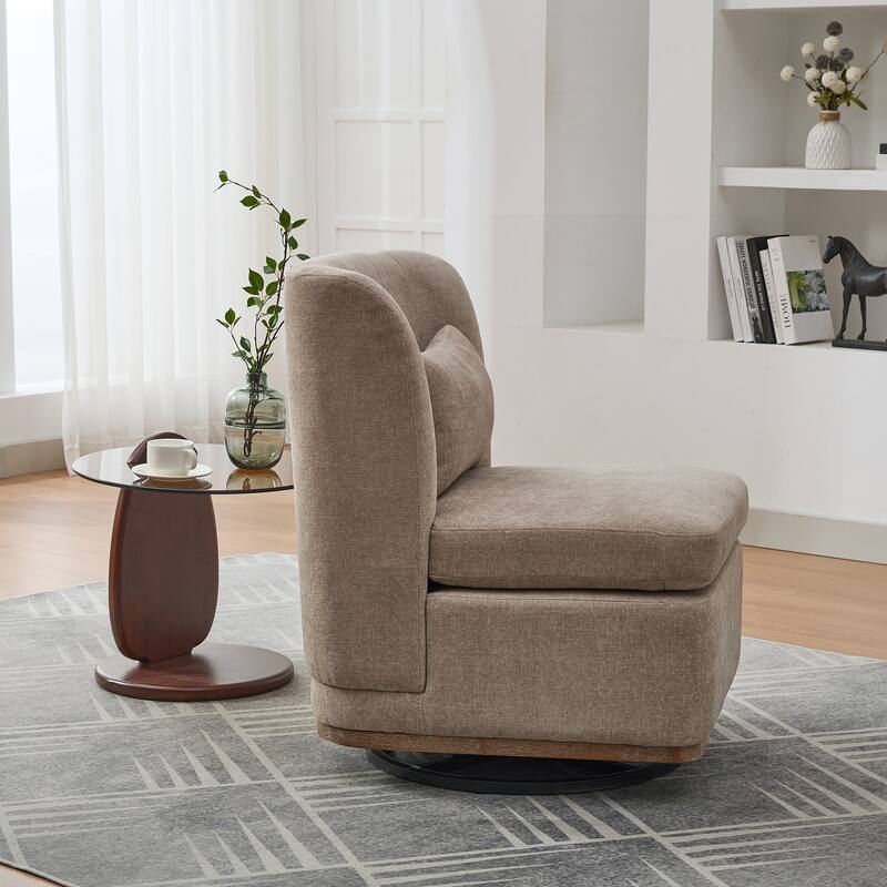 25.2 "Wide Modern Chenille Cushioned Armless Metal Base 360° Swivel Chair with Pillow, Lounge Area