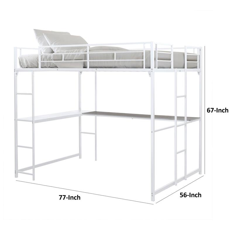 Dexo Twin Loft Bed with Built in Workstation and Ladder, White Metal