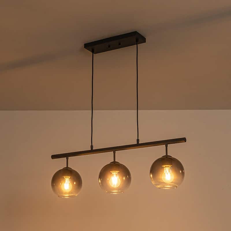 Contemporary 3-Light Gradient Grey Glass Globe Linear Chandelier