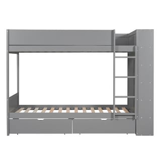 Twin over Twin Bunk Bed With 2 Drawers and Multi-layer Cabinet