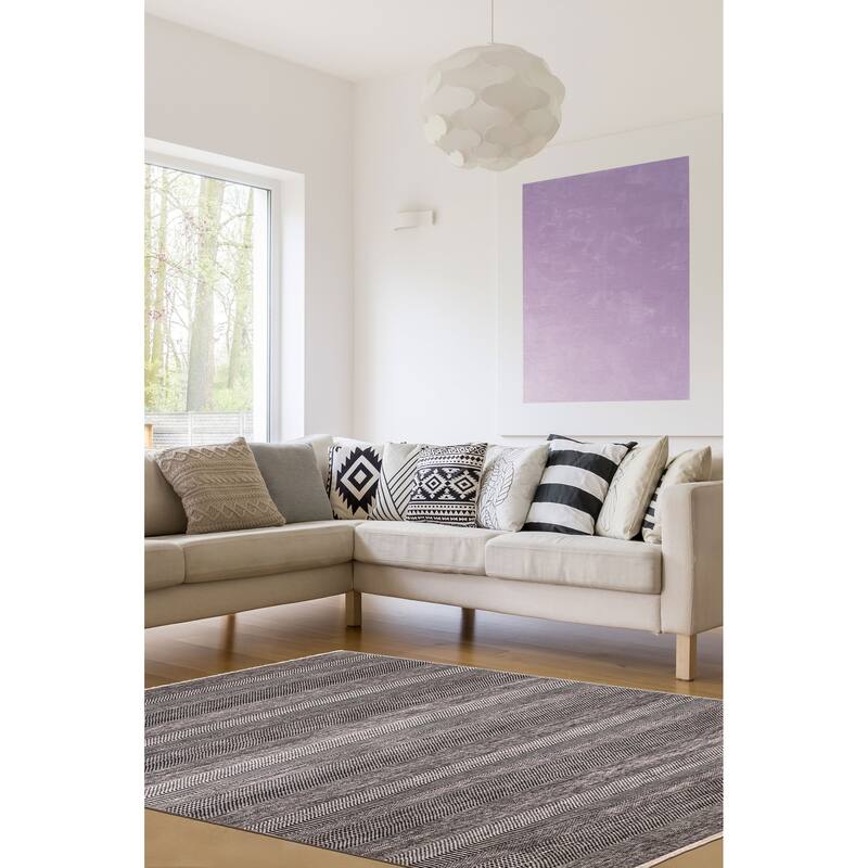 ECARPETGALLERY Hand-knotted Finest Silk Shadow Charcoal Silk, Wool Rug - 8'2 x 10'3