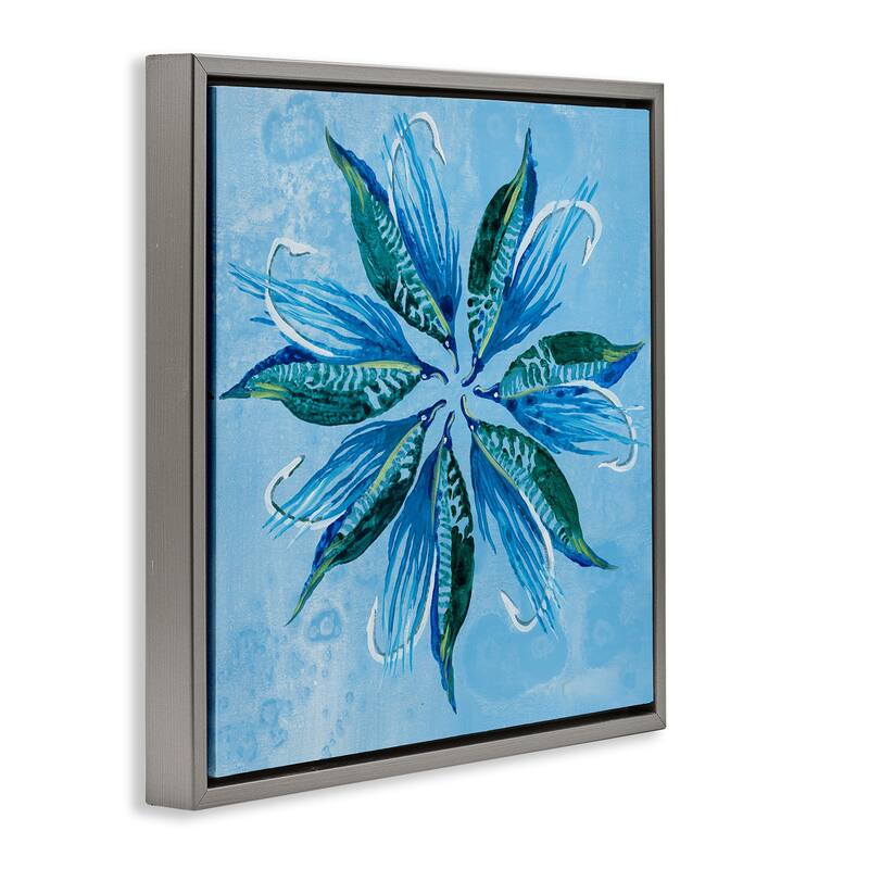 Stupell Blue Flower Shape Design Framed Floater Canvas Wall Art Design By Liz Jardine