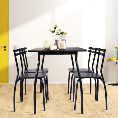 5 Pcs Dining Table Set with 4 Chairs - Black