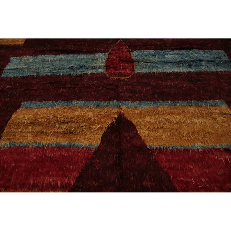 Hand Knotted Oriental 100% Wool Carpet Modern Tribal Red Moroccan Area Rug - 12' 1'' X 8' 11''