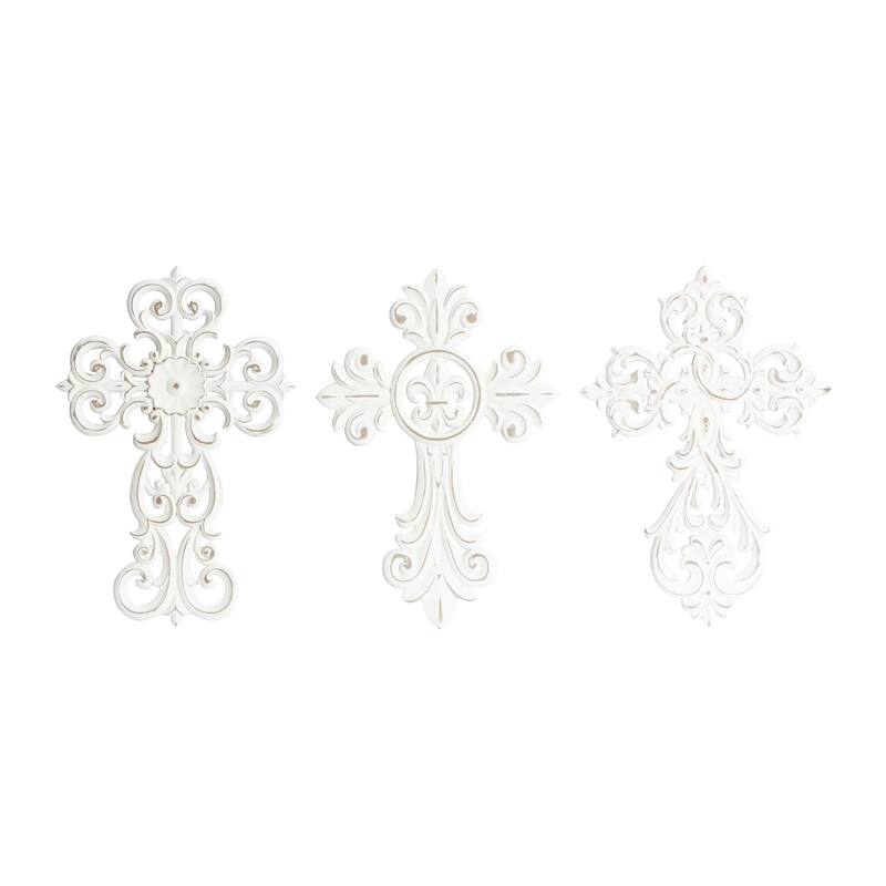 Wooden Cross Carved Cross Home Wall Decor - Set of 3 White - Roche River Decor - White