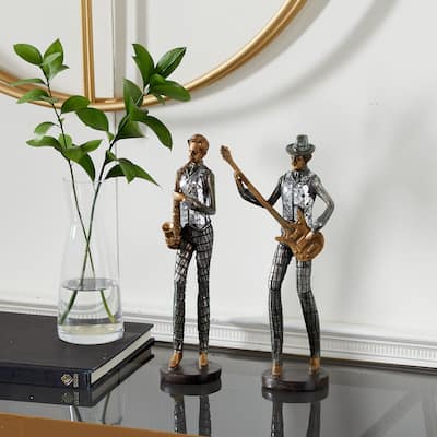 Silver Polystone Vintage Sculpture People (Set of 2) - 6 x 3 x 12