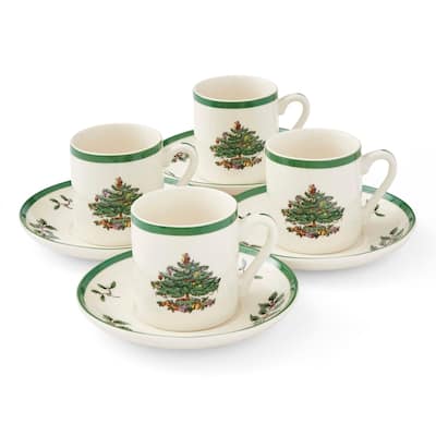 Spode Set of 4 Christmas Tree Espresso Cup and Saucer - 2.25" D x 2.25" H