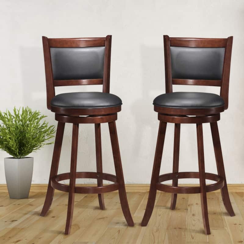 Set of 2 Rubber Wood Bar Stools with 360° Swivel and Sponge Cushion Seat - 17.5" x 19" x 42"(W x D x H)