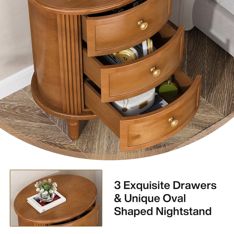 Nightstand with 3 Drawers, White Bedside Table with Storage
