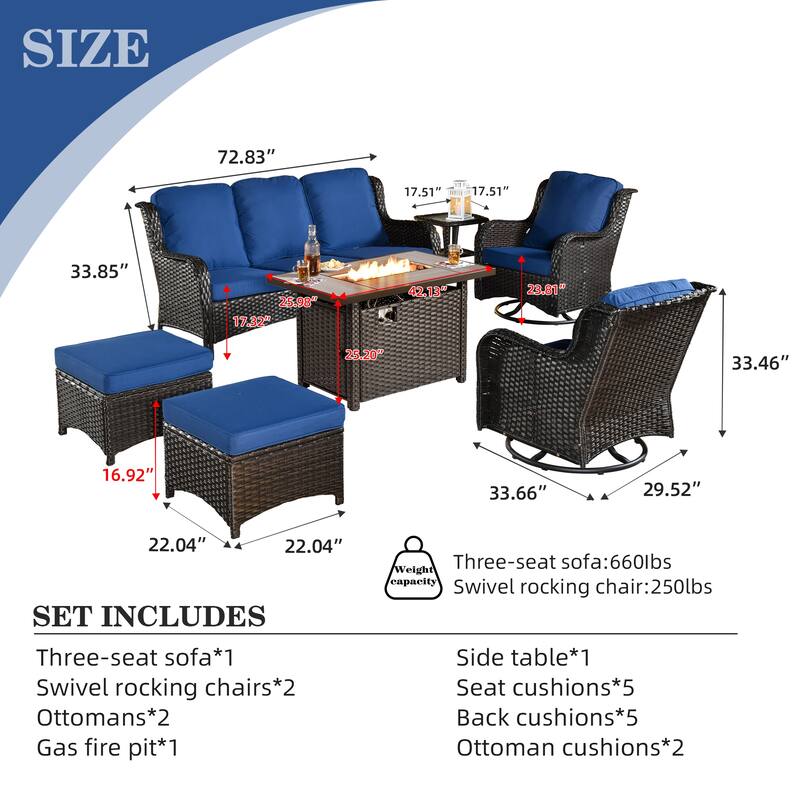 OVIOS 7-piece Patio Swivel Chair Set with 42" Fire Table