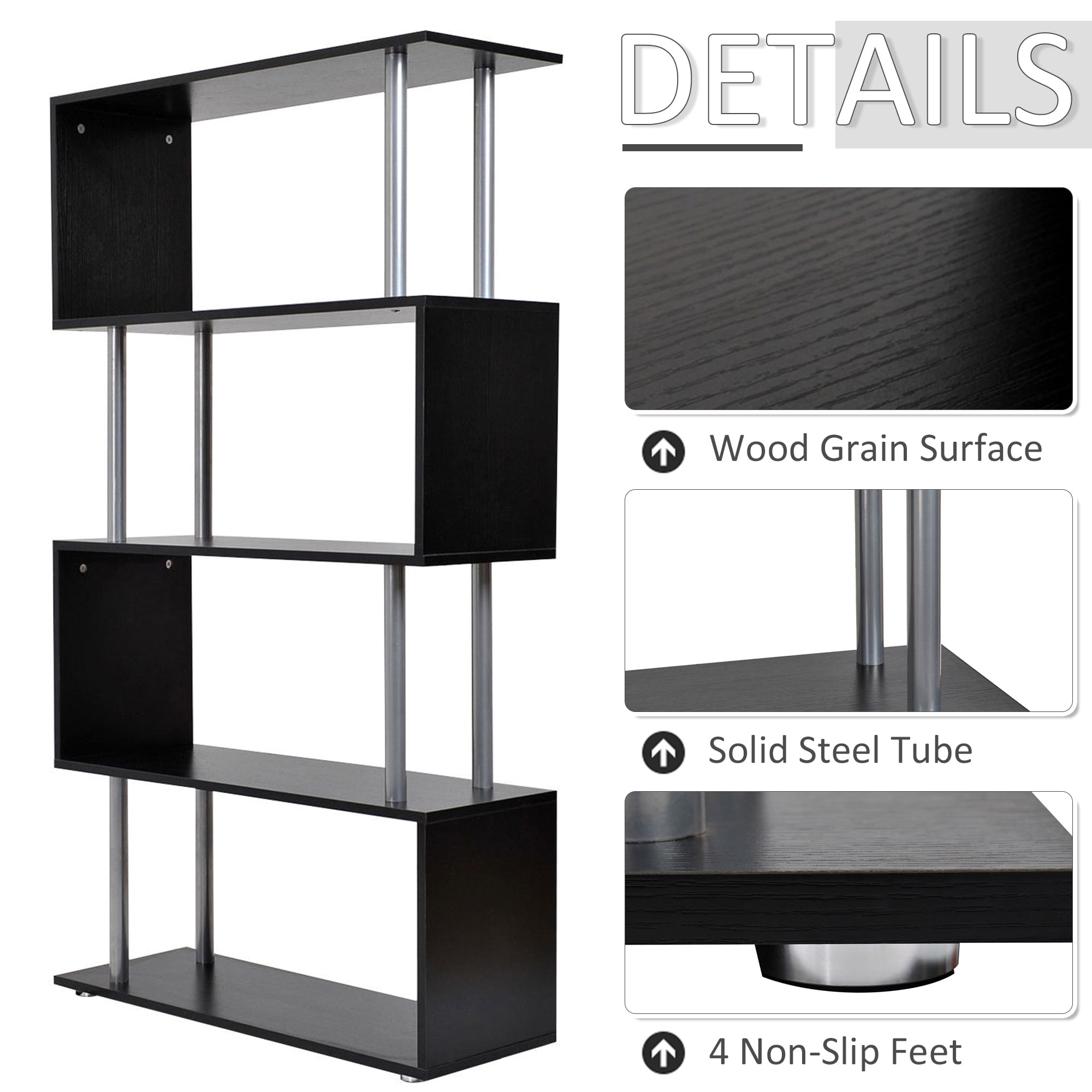 Details about   5 Tier S-Shaped Bookcase Z-Shelf Style Storage Display Modern Bookshelf Wooden 