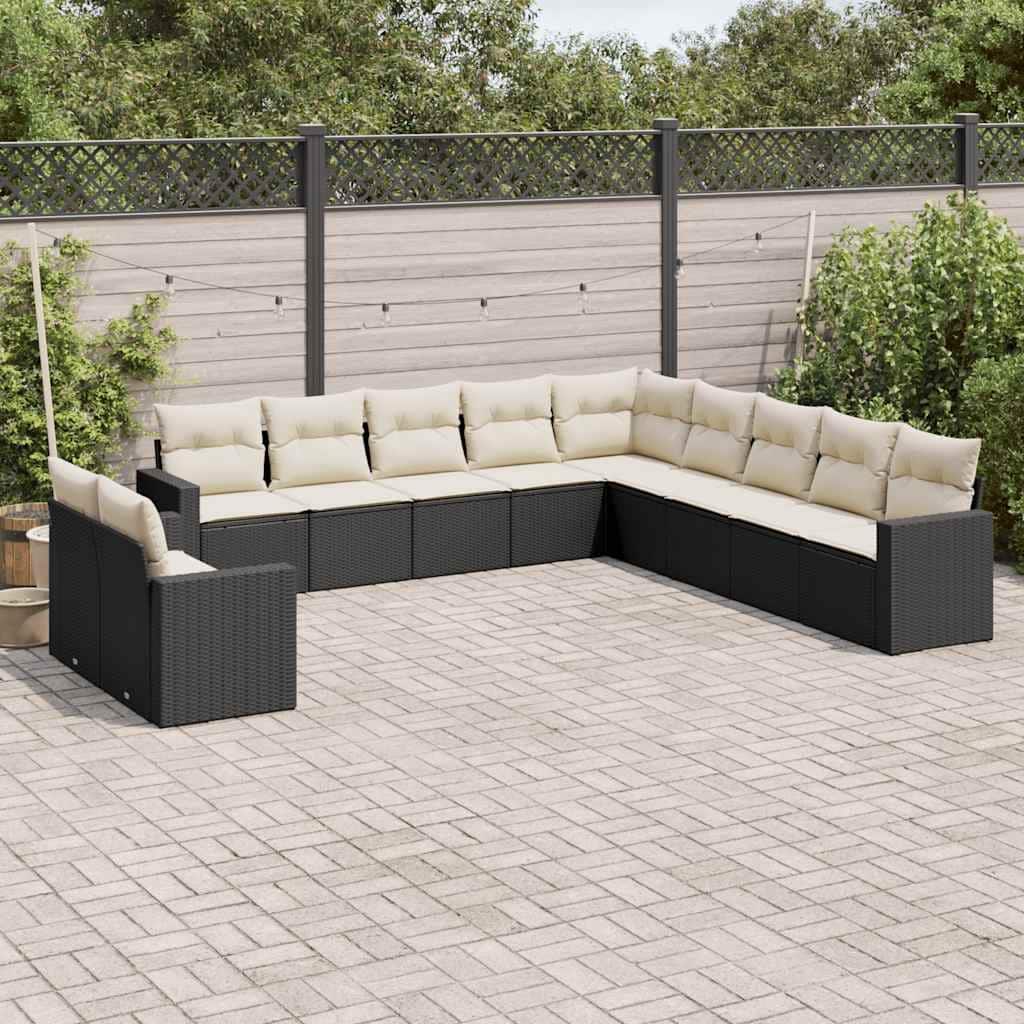 vidaXL Garden Sofa Set Black PE Rattan Large Adjustable Feet