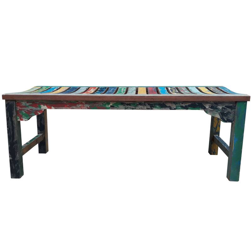 Chic Teak Backless Dining Bench made from Recycled Teak Wood Boats, 4 foot
