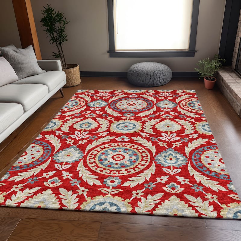 Machine Washable Indoor/ Outdoor Chantille Suzani Boho Rug
