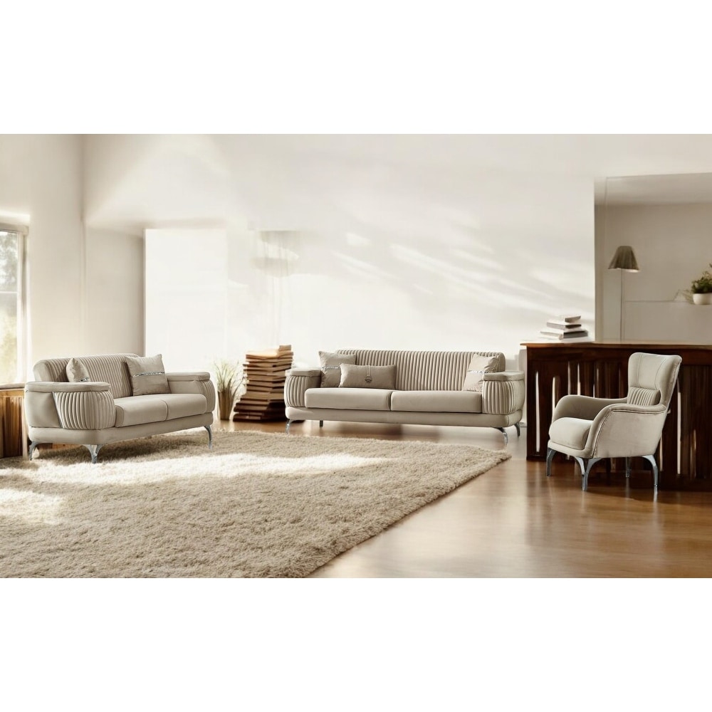 Velvet 3 Pieces Living Room Sets 1 Sofa 1 Love seat 1 Chair