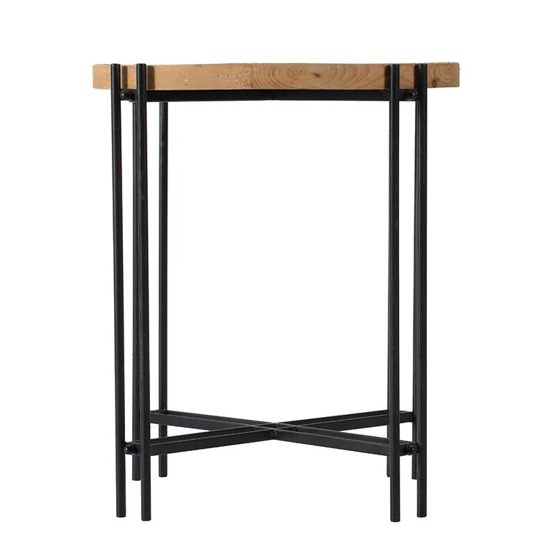 Round Side Table with Wood Top for Living Room