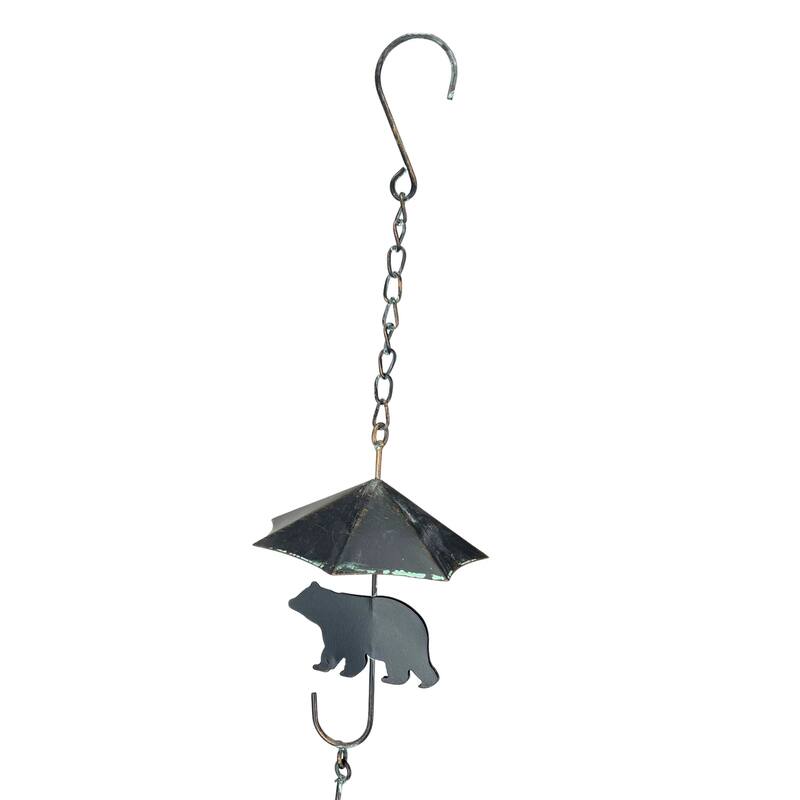 Rustic Black Bear & Umbrella Rain Chain - 75" Long Distressed - 4.25 X 75 X 4.25 inches
