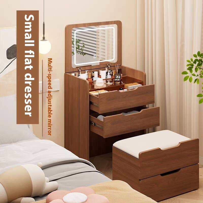 3-in-1 Vanity Desk with Flip-Top Mirror, Glass Top Makeup Table with Drawers & Stool, Compact Dressing Table for Bedroom