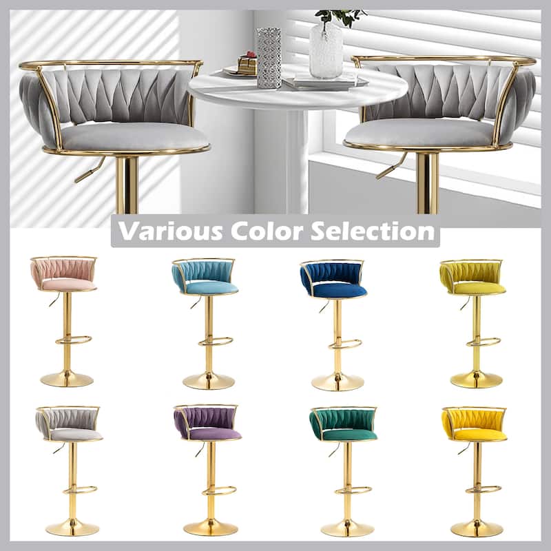 4 Set Modern Velvet Adjustable Swivel Bar Stools with Metal Frame