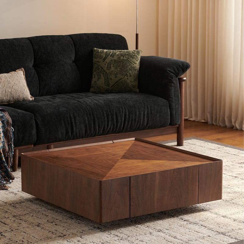 Circular Walnut Design Coffee Table with Drawers for