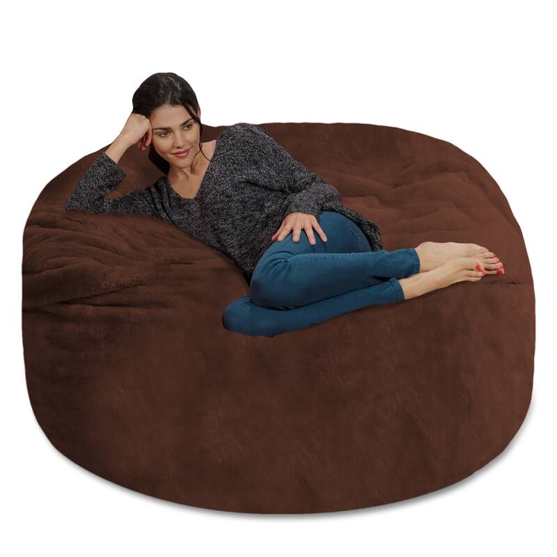 Bean Bag Chair 5-foot Memory Foam Removable Cover Bean Bags - Soft Faux Rabbit Fur Cover - Brown